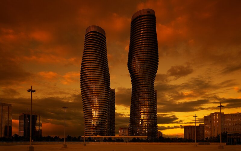 Twin Twisting Towers — Orange