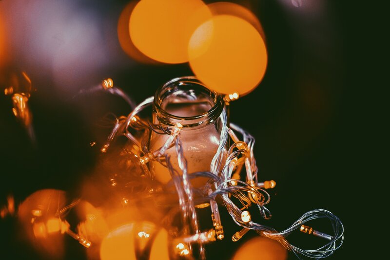 Twinkling lights in a glass jar