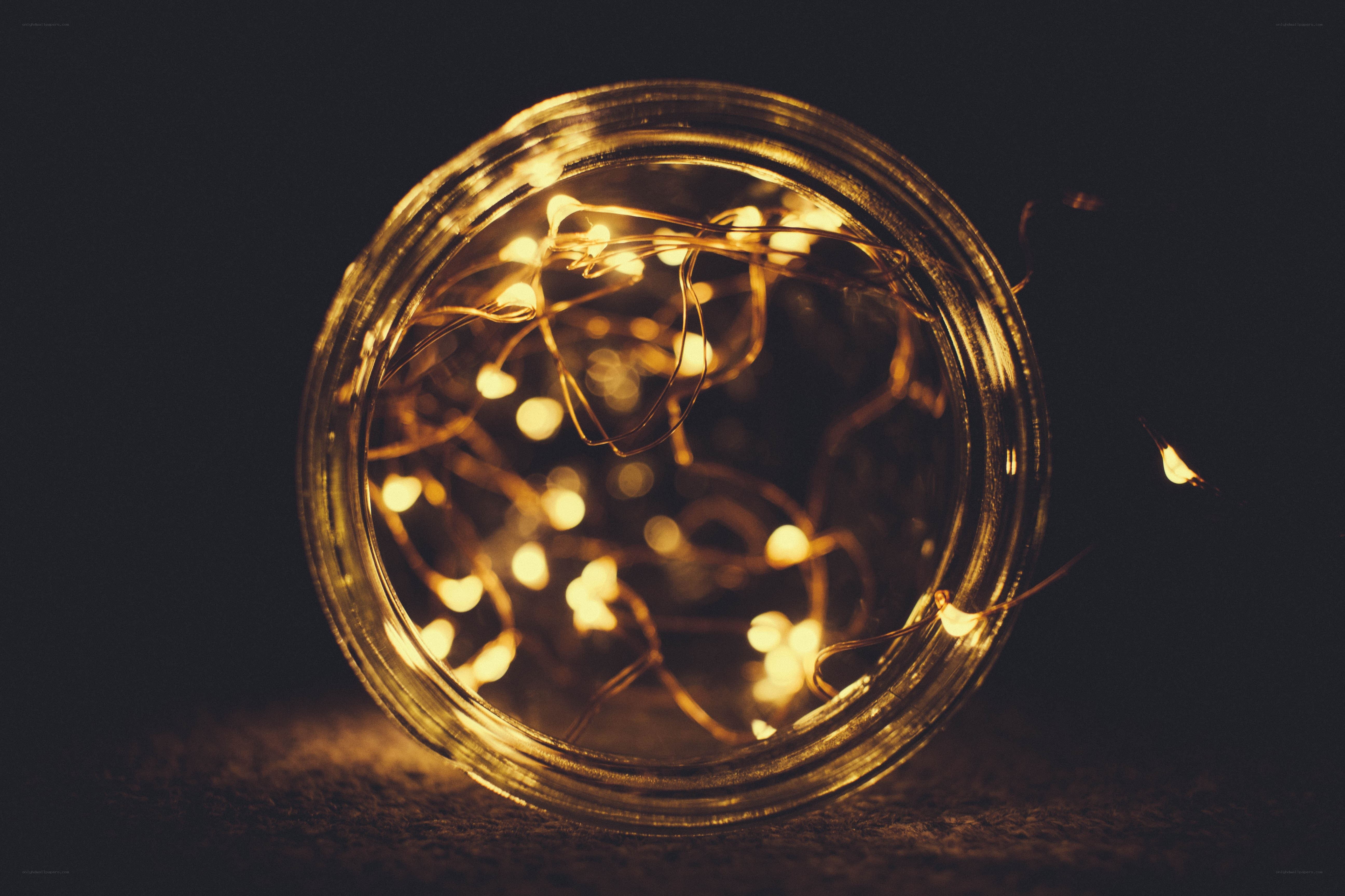 Twinkling lights in a jar