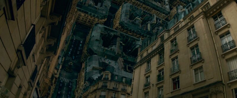 twisted cityscape in a film scene