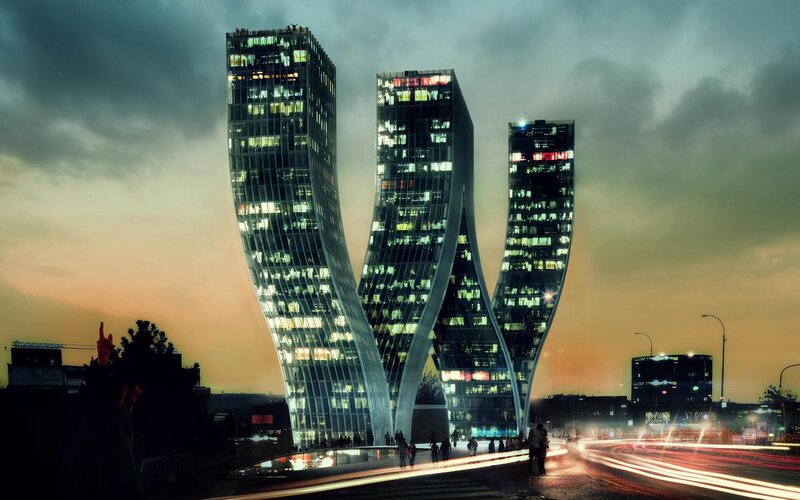 Twisted Glass Skyscrapers — Gray