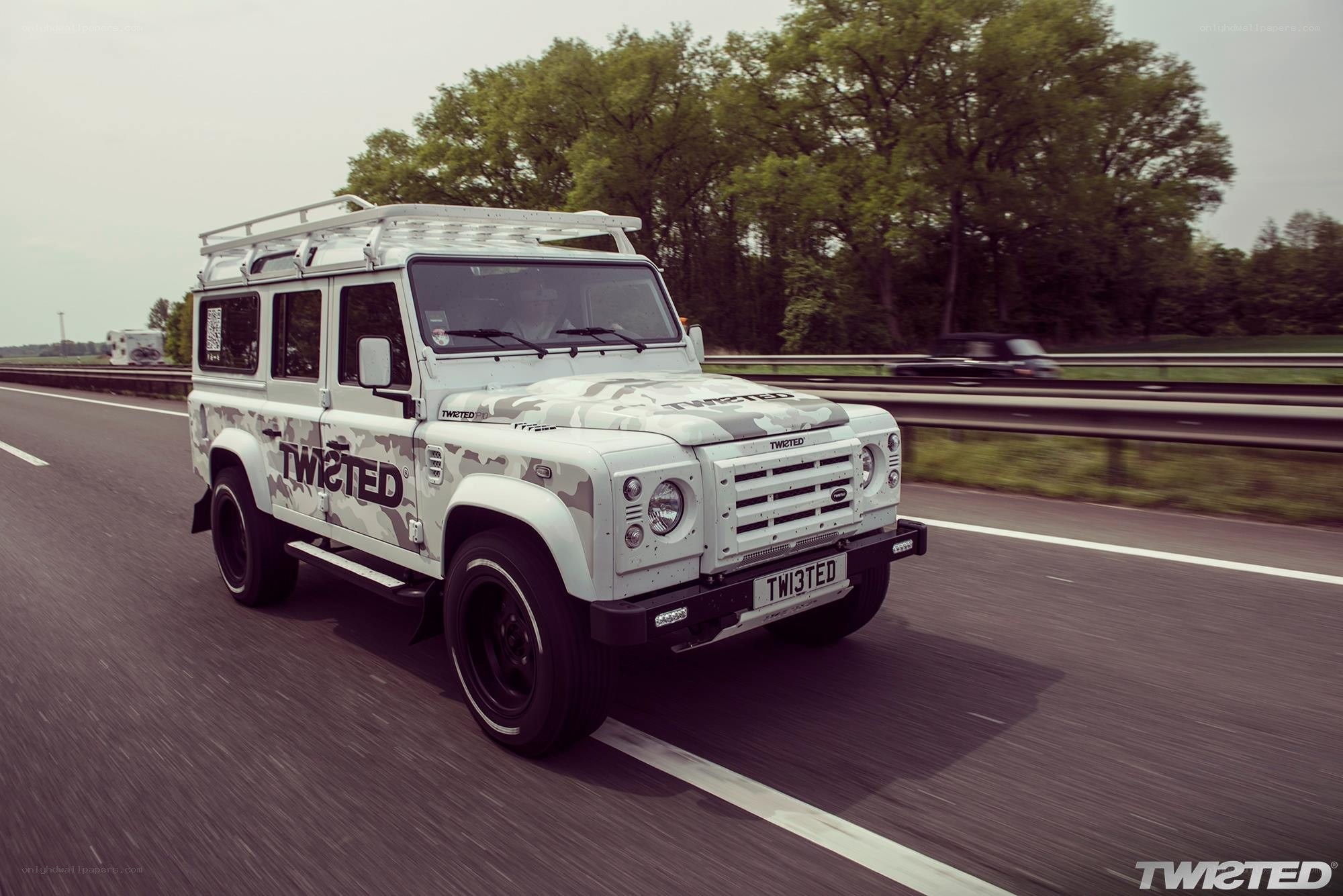 Twisted Land Rover on highway
