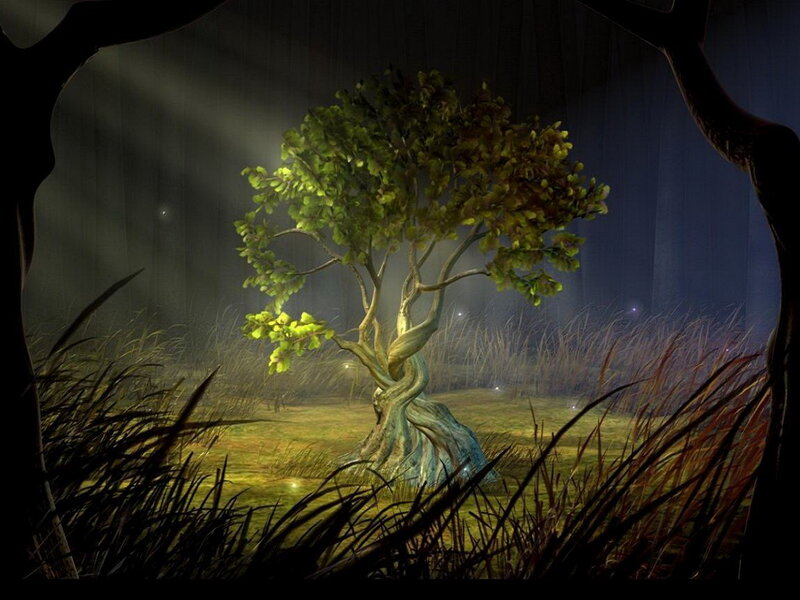 Twisted Tree in Forest — Green, Mysterious
