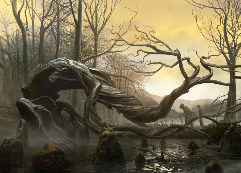 Twisted tree over swamp