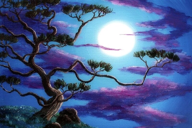 Twisted Tree under Moon — Blue