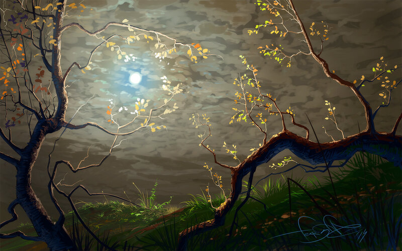 Twisted Trees at Night — Green