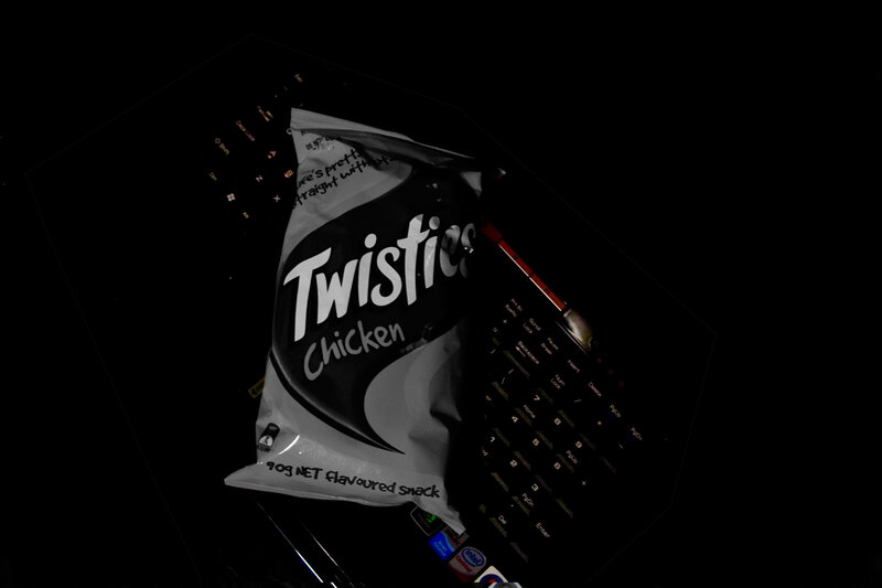 Twisties snack on keyboard