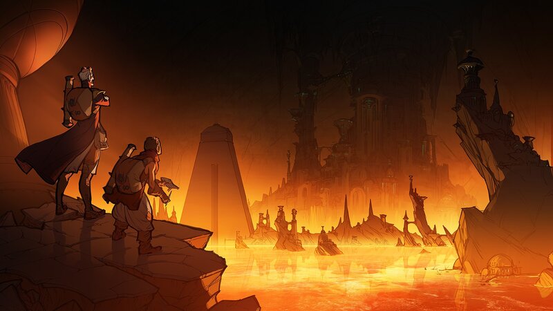 Two Adventurers on a Cliff — Orange