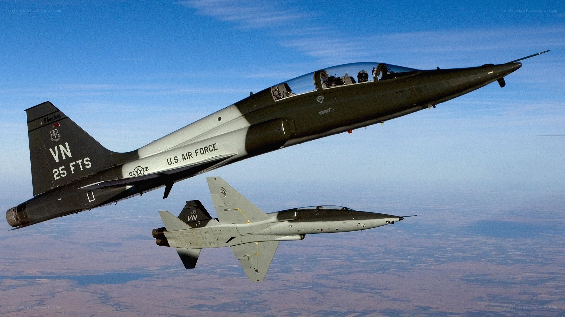 Two Air Force jets in formation