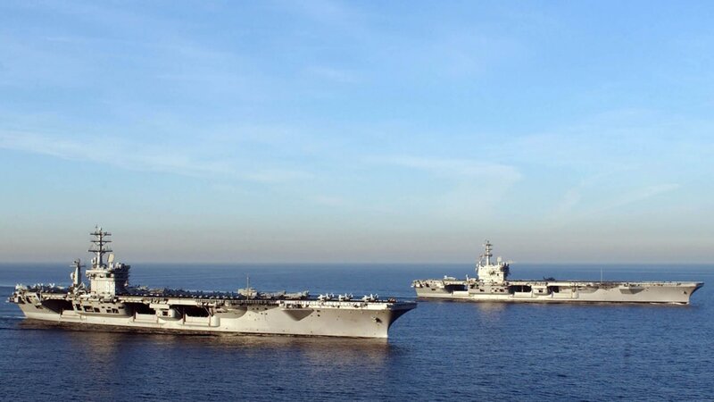 Two Aircraft Carriers at Sea — Blue