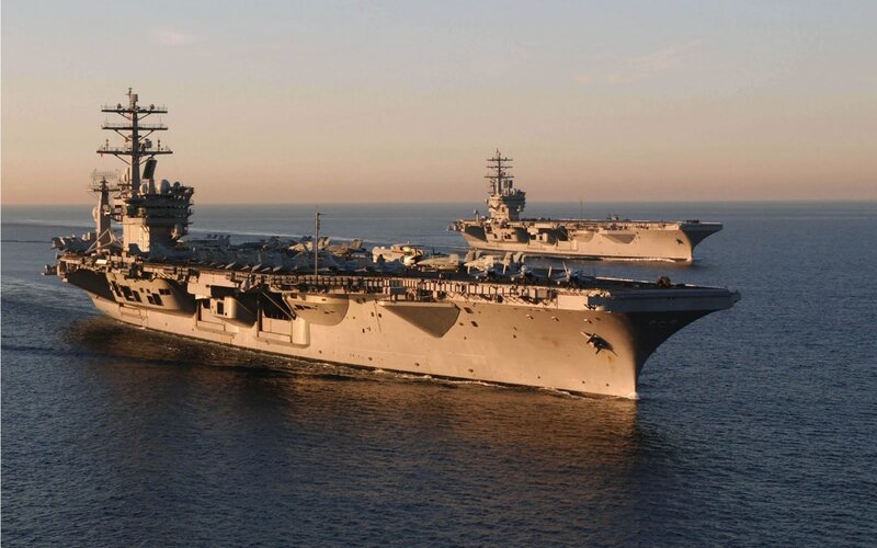 Two Aircraft Carriers at Sea — Gray, Serene