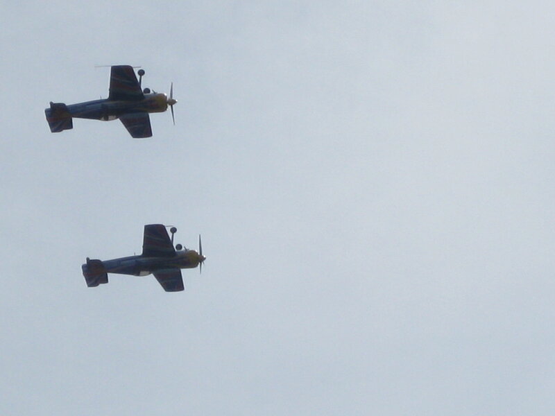 Two Airplanes in Flight — Gray, Calm