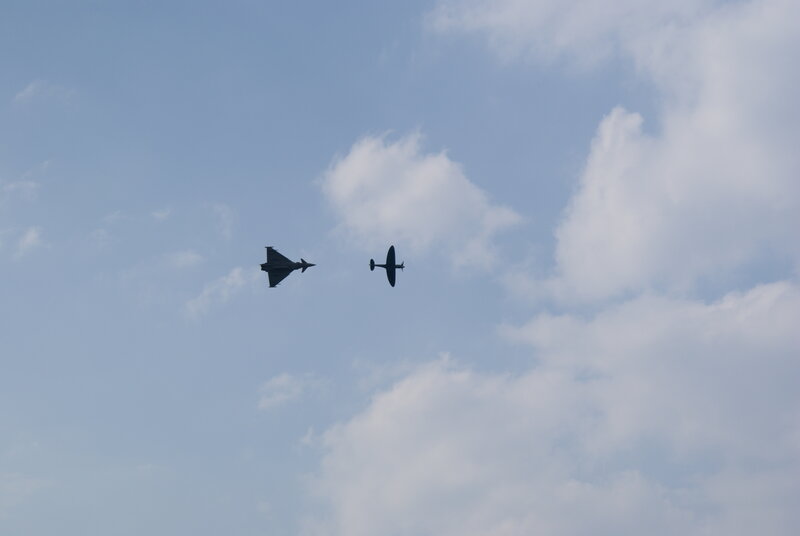 Two Airplanes in Sky — Blue, Calm, Afternoon, Photograph, Clouds, White