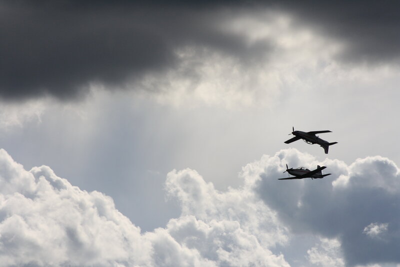 Two Airplanes in Sky — Gray, Dramatic, Photograph