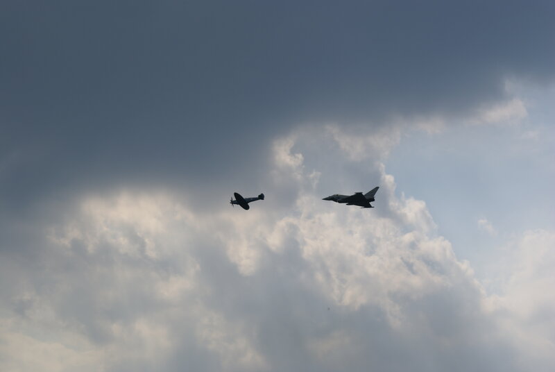 Two Airplanes in Sky — Gray, Dramatic