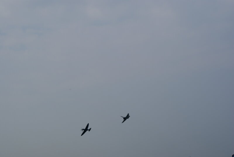 Two Airplanes in Sky — Gray