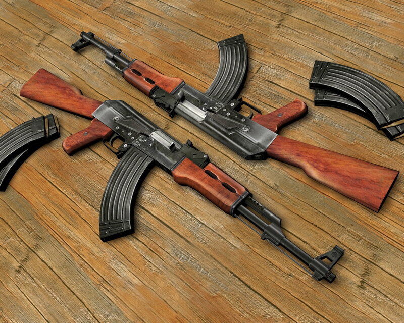 Two Ak-47 Rifles — Brown, Neutral
