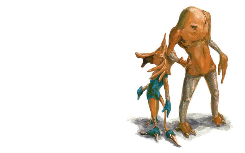 two alien creatures standing
