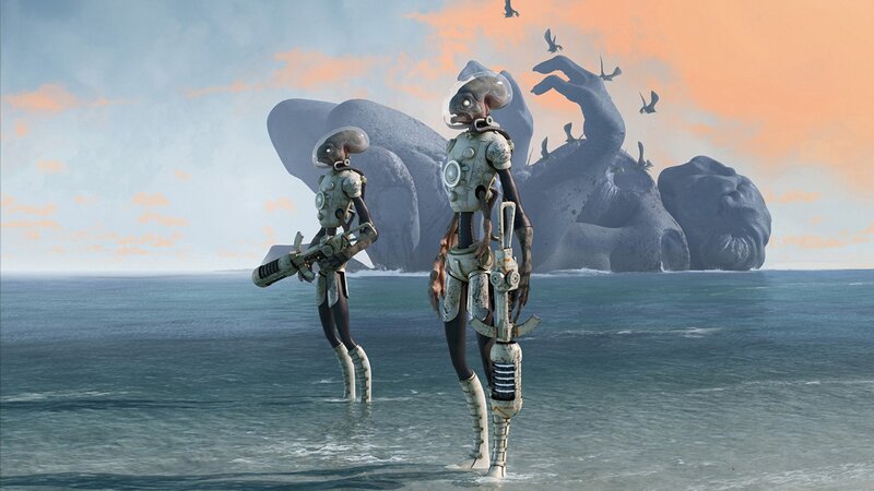 Two Alien Figures in Water