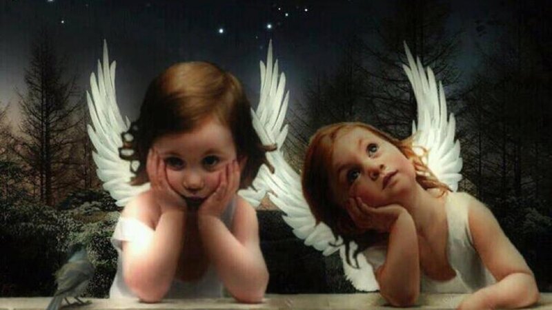 Two Angel Children — White, Serene, Night
