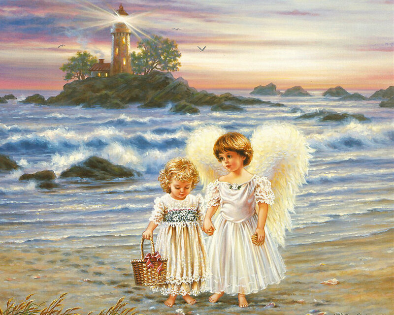 Two Angel Children — White, Serene, Sunset