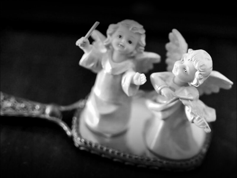 Two Angel Figurines — Black