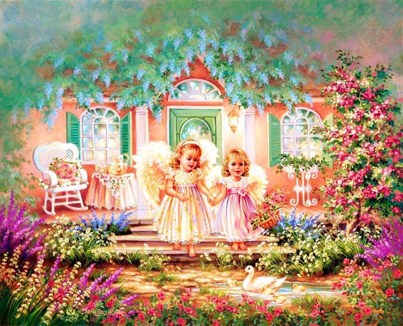 Two Angelic Children — Green, Serene
