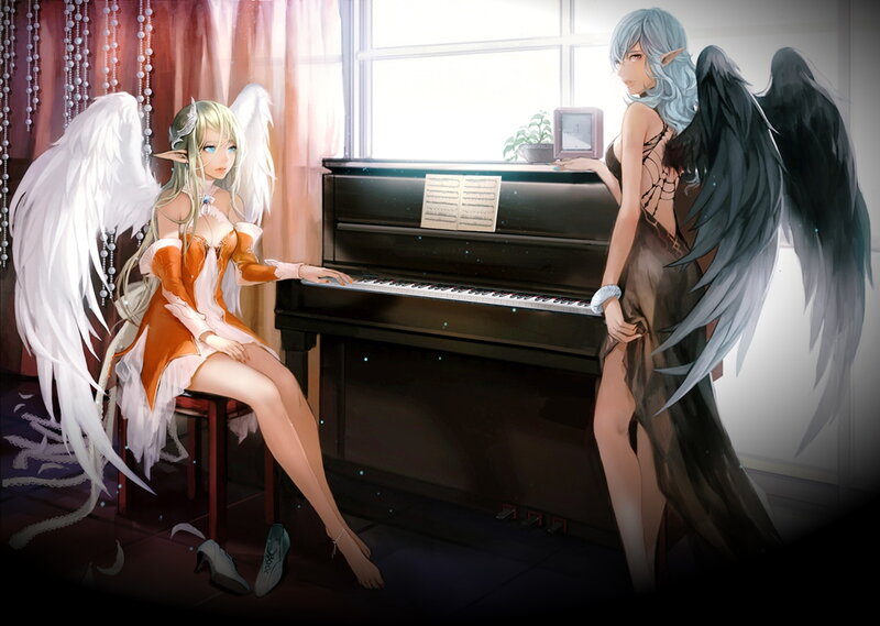 Two Angelic Figures at Piano — White