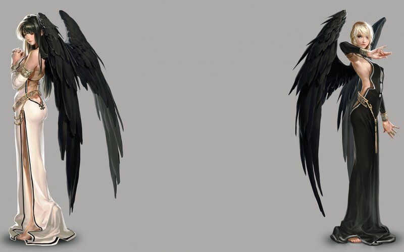 Two Angelic Figures — Black, Dramatic, Digital Art