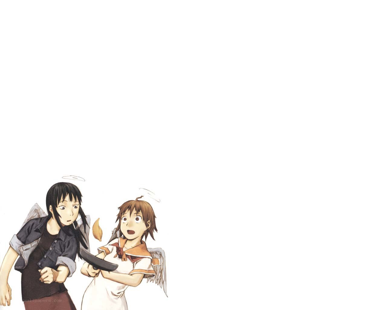 Two angelic figures in surprise