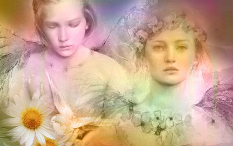 Two Angelic Figures — Pink, Ethereal