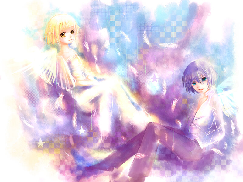 Two Angelic Figures — Purple, Dreamy