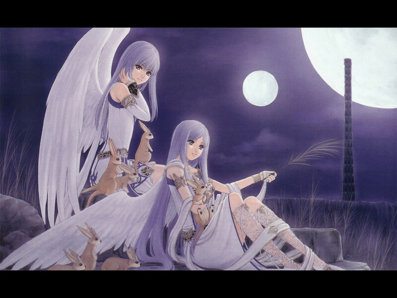 Two Angelic Figures — Purple, Serene