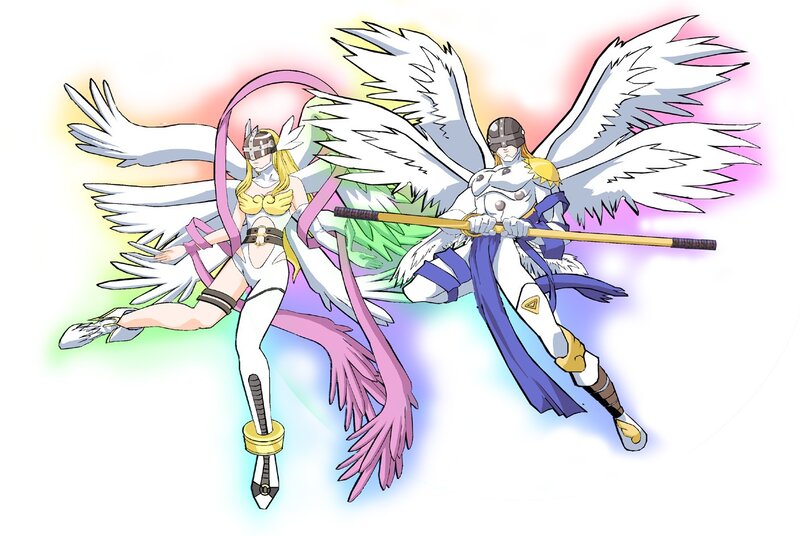 Two Angelic Figures — White, Dramatic, Anime, Wings, Swords