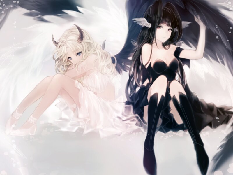 Two Angelic Figures — White, Dramatic, Anime, Wings