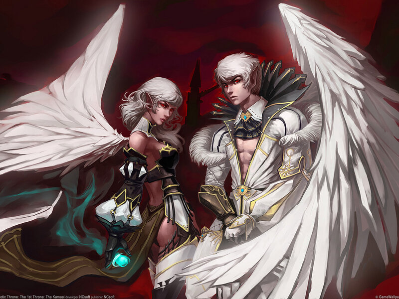 Two Angelic Figures — White, Dramatic, Digital Art