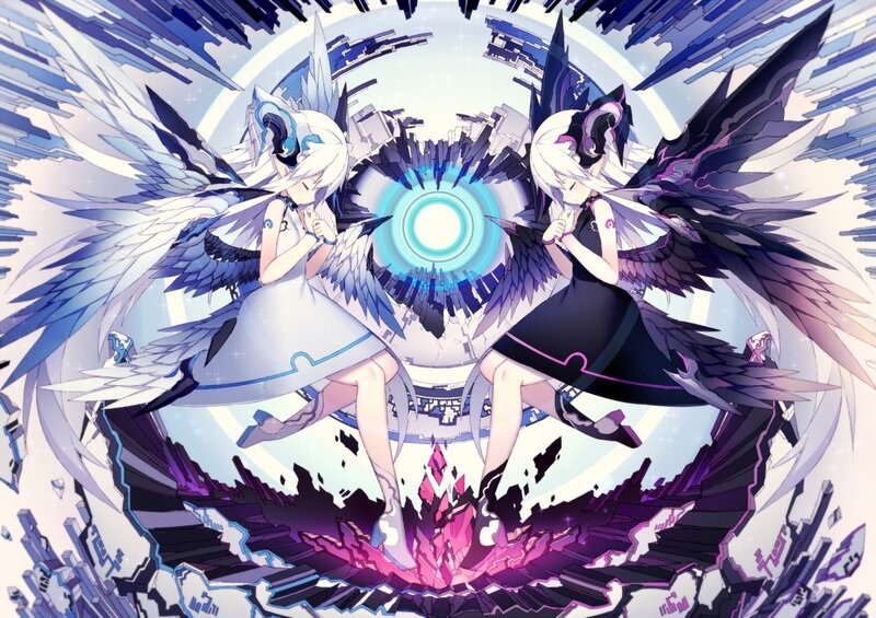 Two Angelic Figures — White, Dramatic, Digital Art, Wings, Energy Core