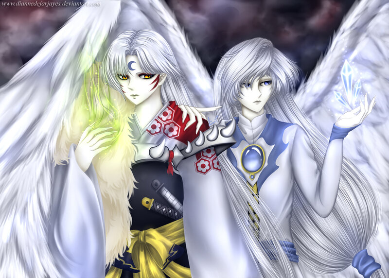 Two Angelic Figures — White, Dramatic, Digital Art, Wings, Swords