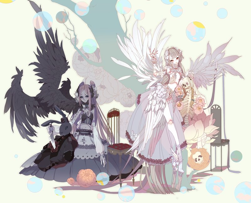 Two Angelic Figures — White, Dreamy