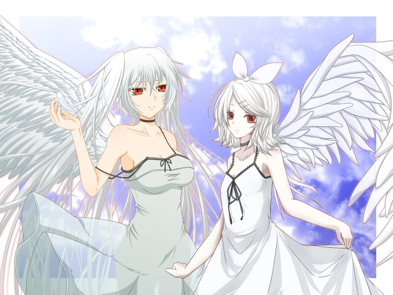 Two Angelic Figures — White, Serene, Afternoon, Anime
