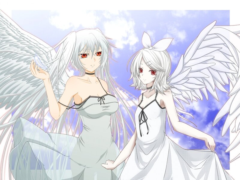 Two Angelic Figures — White, Serene, Afternoon, Anime, Wings
