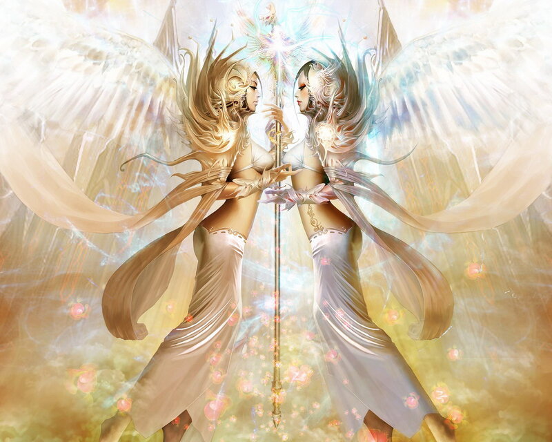 Two Angelic Figures — White, Serene, Digital Art