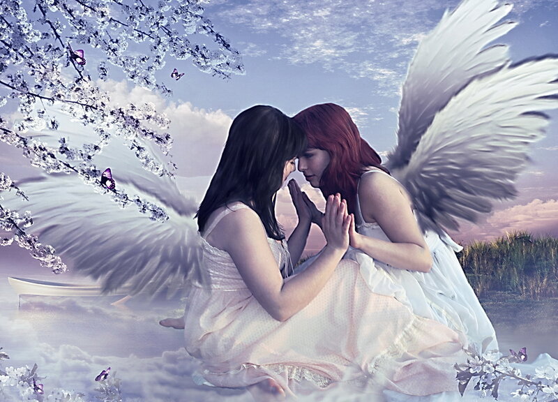 Two Angelic Figures — White, Serene, Spring