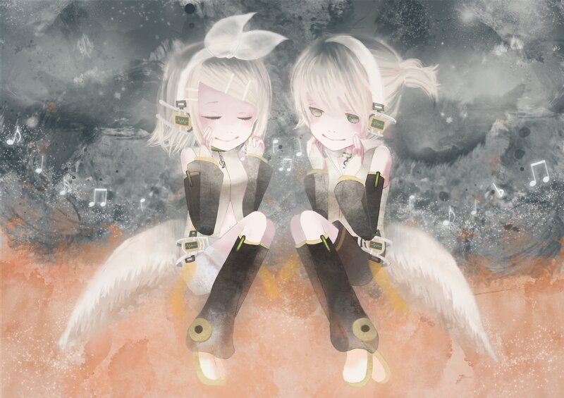 Two angelic figures with headphones