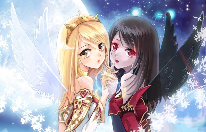 Two Angelic Girls — Blue, Dreamy, Night