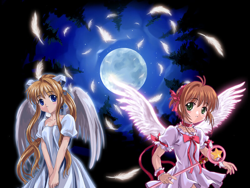 Two Angelic Girls — Blue, Serene, Night, Anime