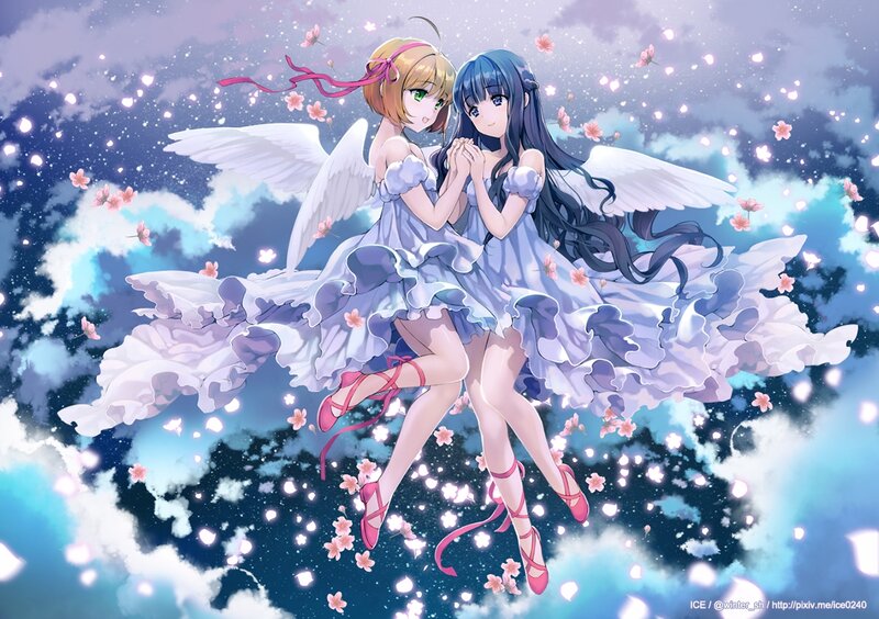 Two Angelic Girls — Blue, Serene, Spring, Anime