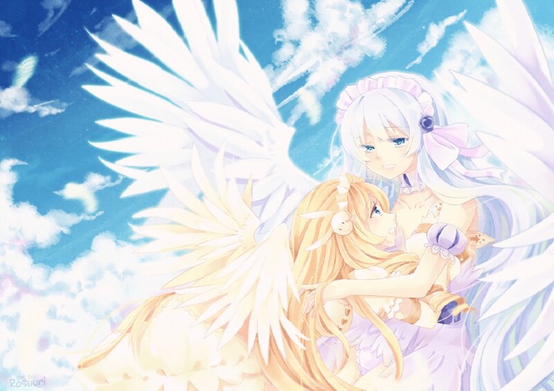 Two Angelic Girls Hugging — Blue