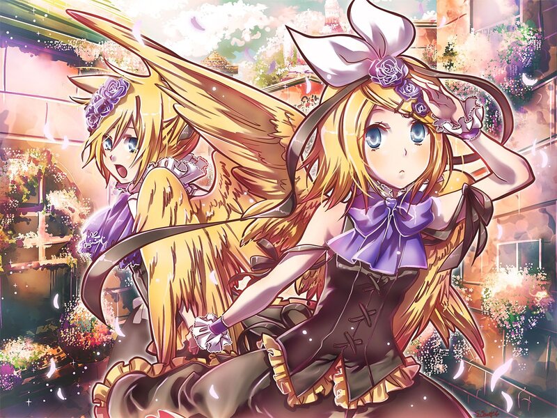 Two angelic girls in a flower garden