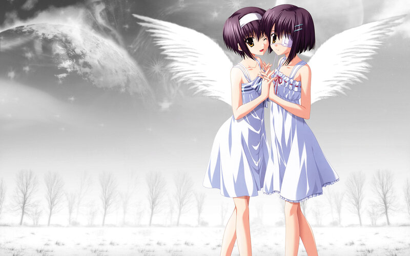 two angelic girls in a snowy field